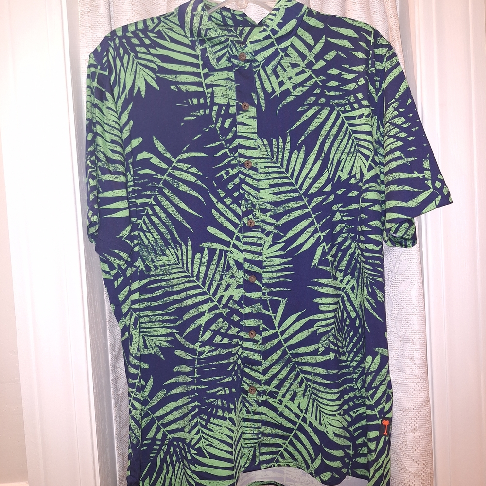 Margaritaville Green and Blue Casual Button Down Shirt with Tropical Print